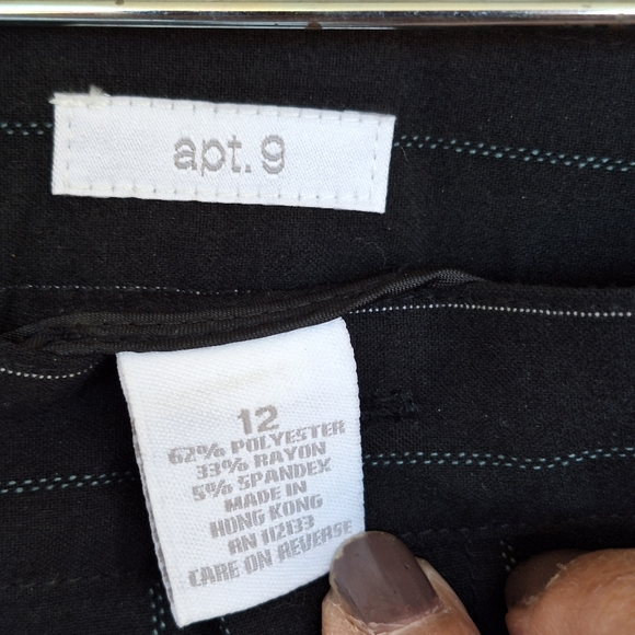 Apt 9 Pinstripe Slacks Black/Blue/Creme Sz12 Straight Leg Front Zip Hi Rise NWOT - Picture 3 of 8